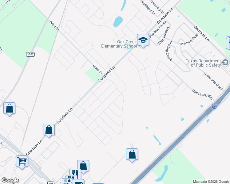 map of restaurants, bars, coffee shops, grocery stores, and more near 500 Orion Drive in New Braunfels