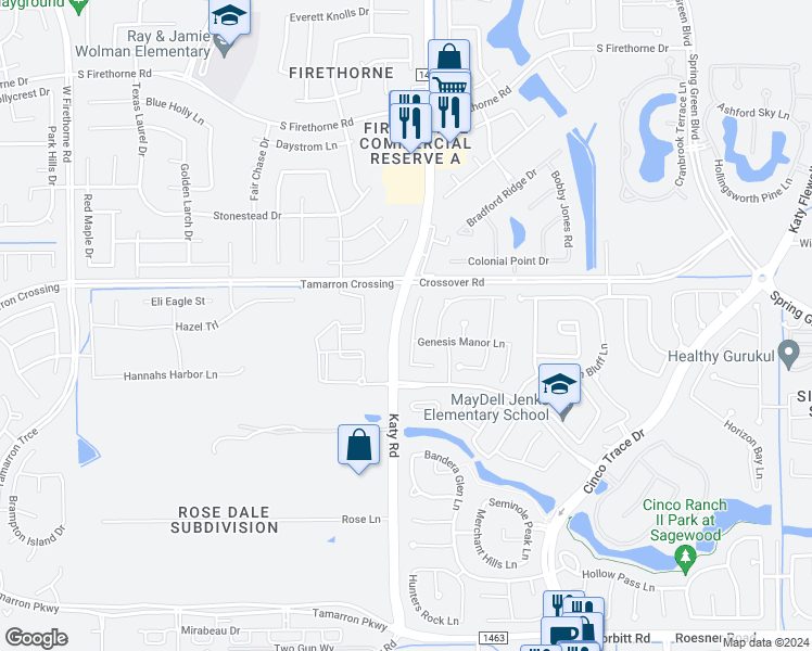 map of restaurants, bars, coffee shops, grocery stores, and more near 2734 Ember Pass Lane in Katy