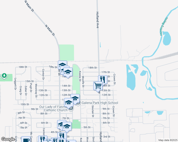 map of restaurants, bars, coffee shops, grocery stores, and more near 1411 17th Street in Galena Park