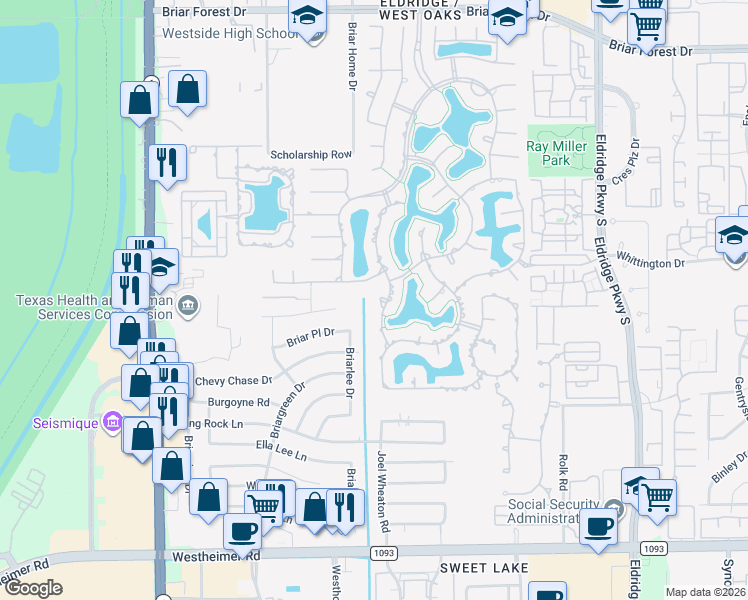 map of restaurants, bars, coffee shops, grocery stores, and more near 14119 Jade Cove Drive in Houston
