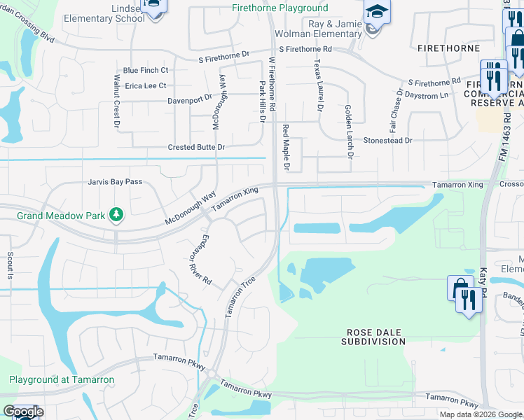 map of restaurants, bars, coffee shops, grocery stores, and more near 28702 Fitzroy Harbor in Katy