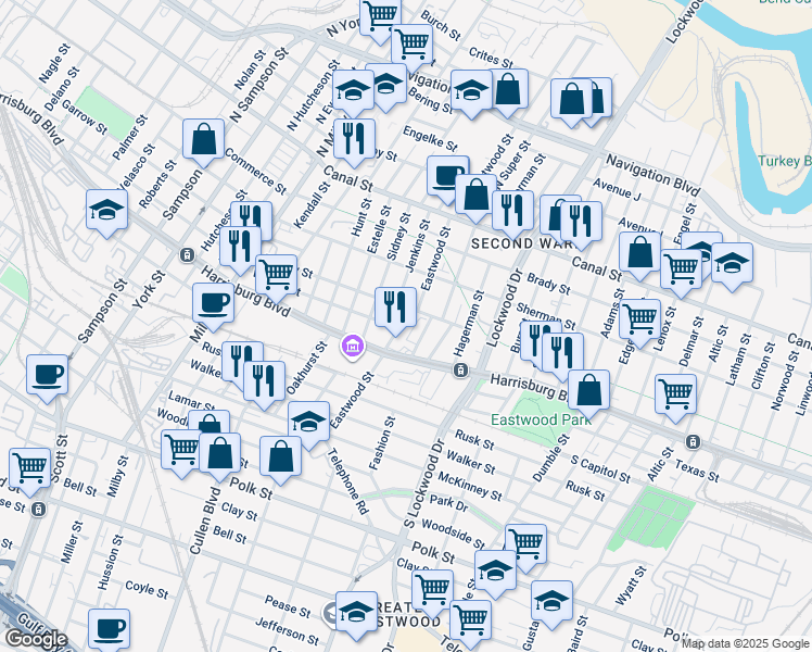 map of restaurants, bars, coffee shops, grocery stores, and more near 311 Super Street in Houston