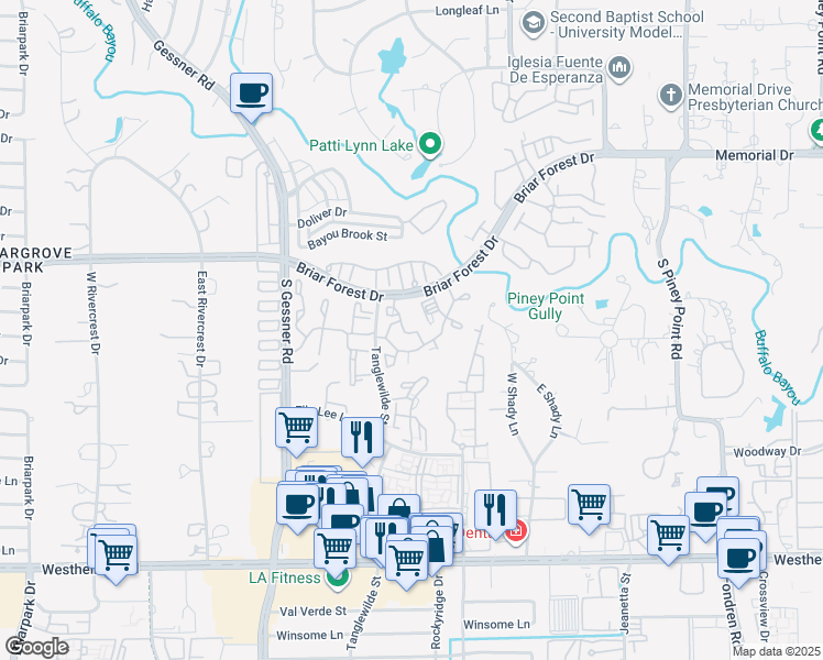 map of restaurants, bars, coffee shops, grocery stores, and more near 9449 Briar Forest Drive in Houston