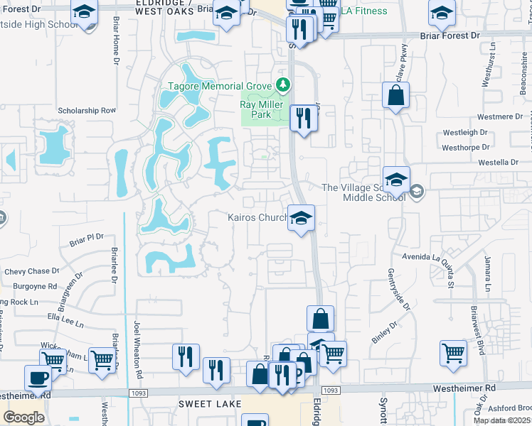 map of restaurants, bars, coffee shops, grocery stores, and more near 2020 Eldridge Parkway in Houston