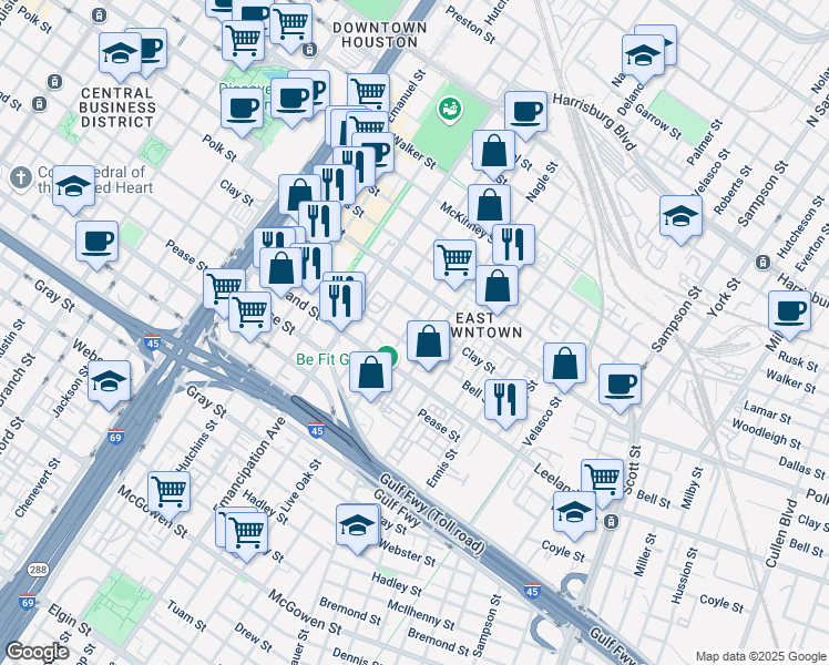 map of restaurants, bars, coffee shops, grocery stores, and more near 1416 Nagle Street in Houston