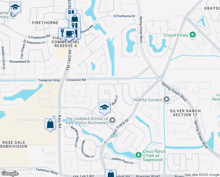 map of restaurants, bars, coffee shops, grocery stores, and more near 2707 Winterton Trail in Katy