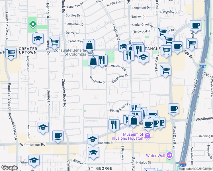 map of restaurants, bars, coffee shops, grocery stores, and more near 2084 Yorktown in Houston