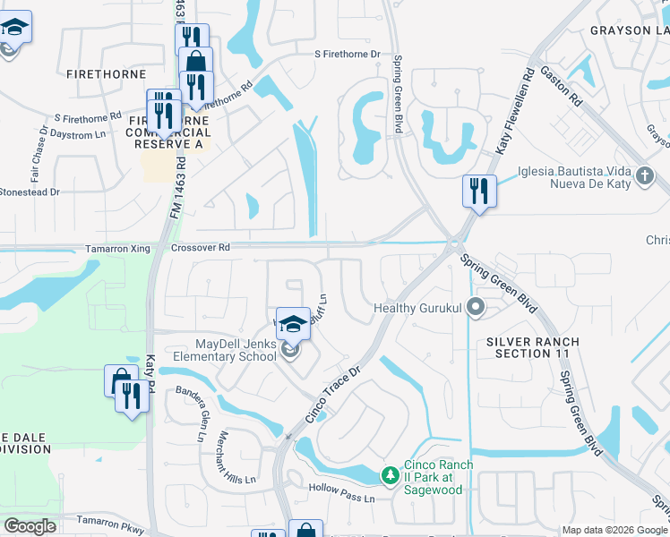 map of restaurants, bars, coffee shops, grocery stores, and more near 2718 Dogwood Terrace Lane in Katy