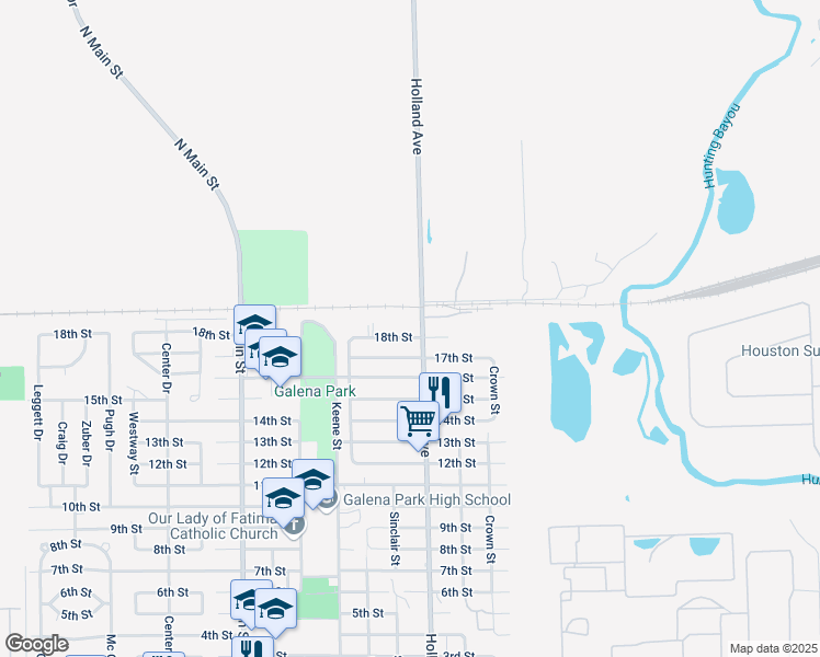 map of restaurants, bars, coffee shops, grocery stores, and more near 1906a Holland Avenue in Galena Park