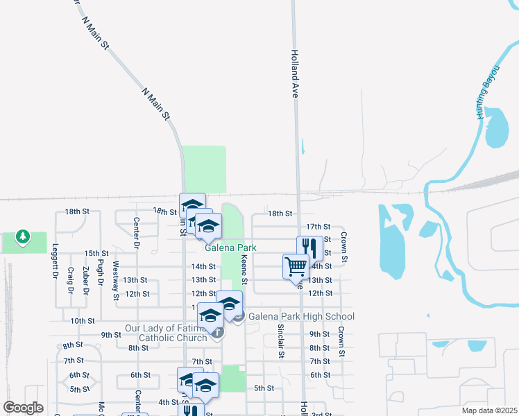 map of restaurants, bars, coffee shops, grocery stores, and more near 1401 18th Street in Galena Park