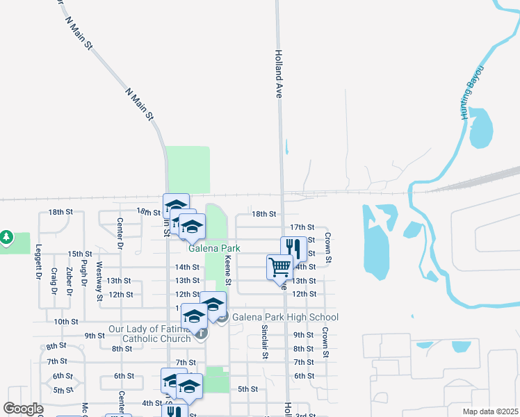 map of restaurants, bars, coffee shops, grocery stores, and more near 1401 18th Street in Galena Park
