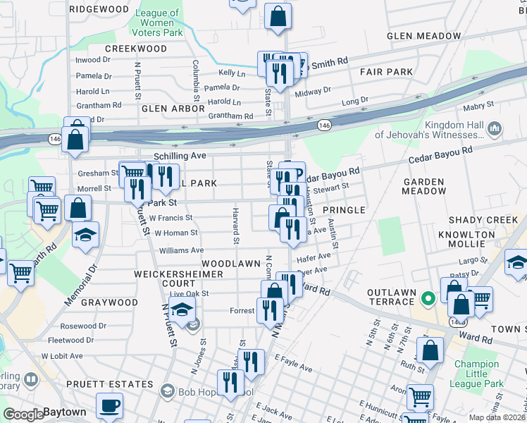 map of restaurants, bars, coffee shops, grocery stores, and more near in Beach City