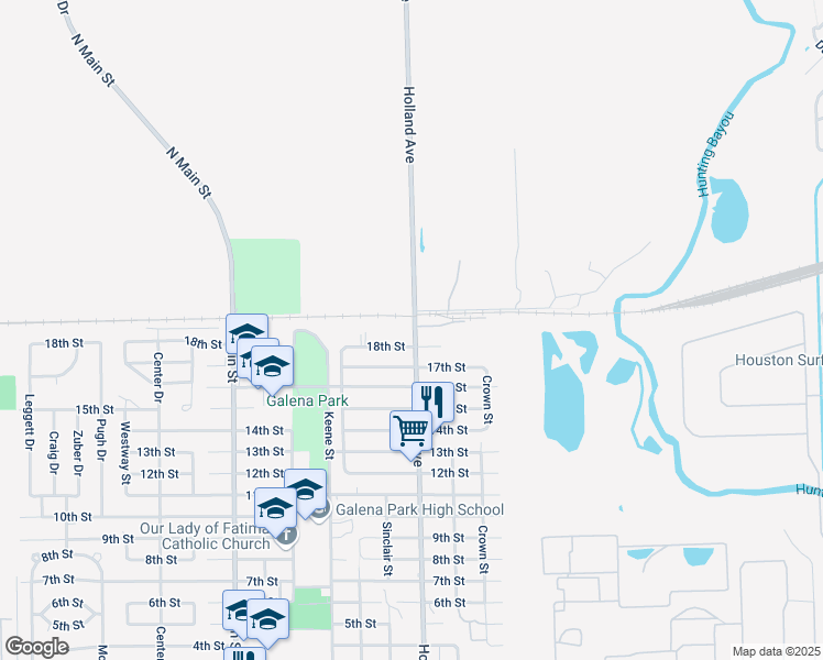 map of restaurants, bars, coffee shops, grocery stores, and more near 1906a Holland Avenue in Galena Park