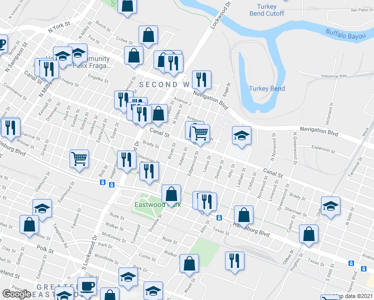 map of restaurants, bars, coffee shops, grocery stores, and more near in Houston