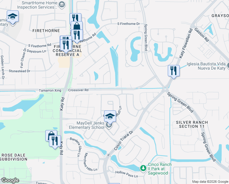 map of restaurants, bars, coffee shops, grocery stores, and more near 27606 Fleetwood Bend Lane in Katy