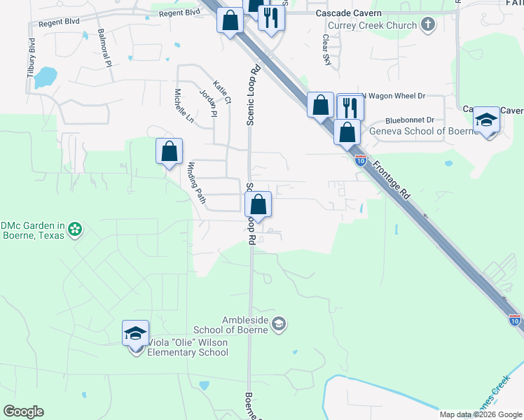 map of restaurants, bars, coffee shops, grocery stores, and more near 27 Scenic Loop Road in Boerne