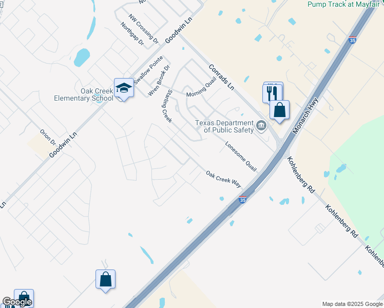 map of restaurants, bars, coffee shops, grocery stores, and more near 224 Oak Creek Way in New Braunfels