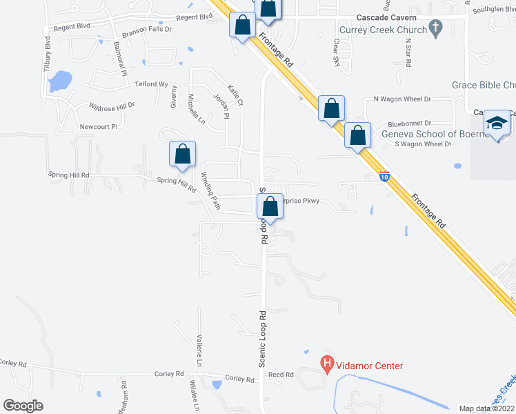 map of restaurants, bars, coffee shops, grocery stores, and more near 129 Deerwood Oaks in Boerne