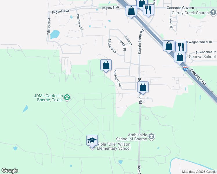 map of restaurants, bars, coffee shops, grocery stores, and more near 4 Spring Hill Road in Boerne