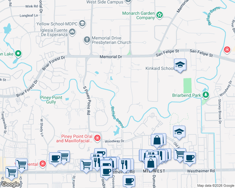 map of restaurants, bars, coffee shops, grocery stores, and more near 121 Radney Road in Houston
