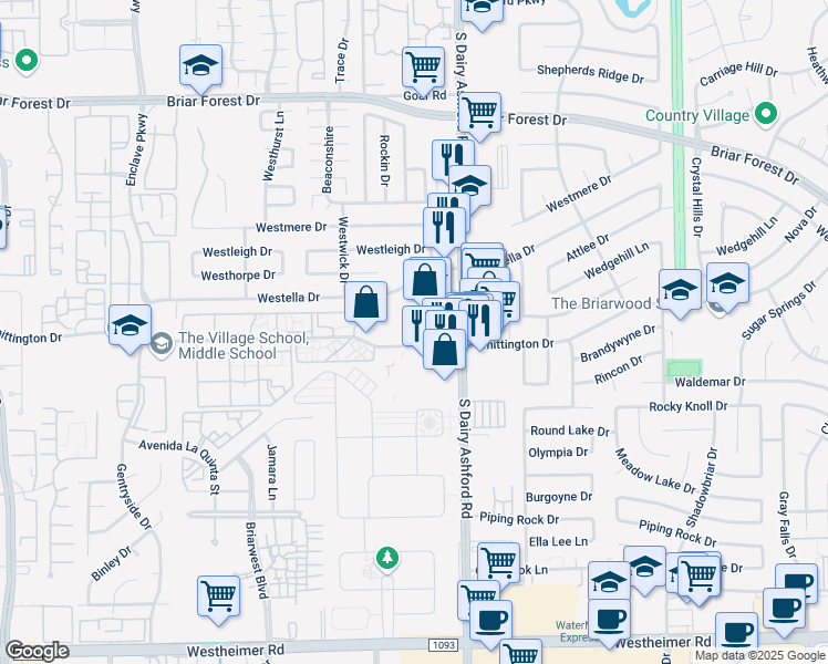 map of restaurants, bars, coffee shops, grocery stores, and more near in Houston