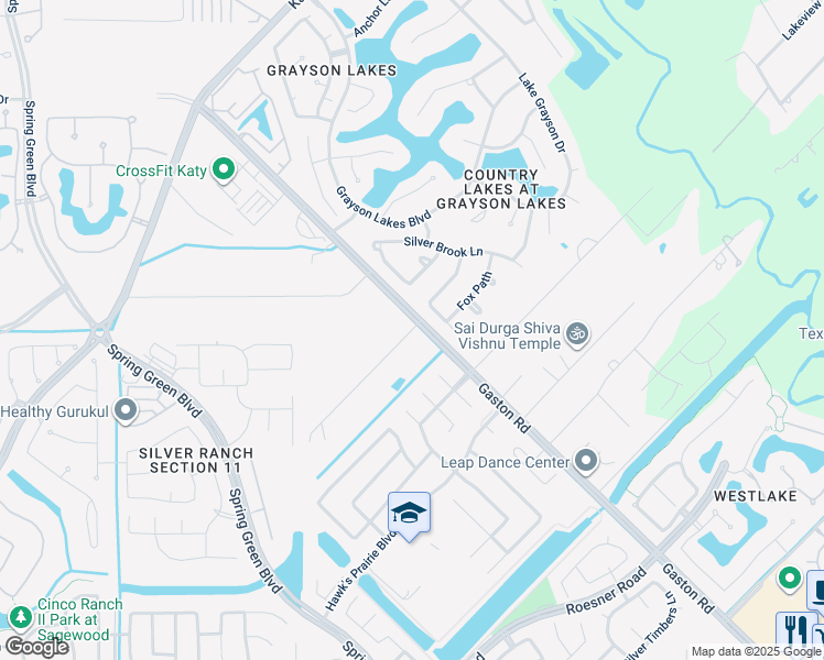 map of restaurants, bars, coffee shops, grocery stores, and more near 23010 Meadow Lane in Katy