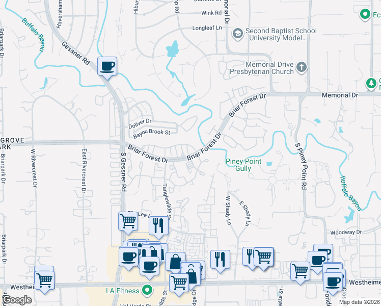 map of restaurants, bars, coffee shops, grocery stores, and more near 9449 Briar Forest Drive in Houston