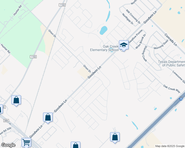 map of restaurants, bars, coffee shops, grocery stores, and more near 500 Orion Drive in New Braunfels