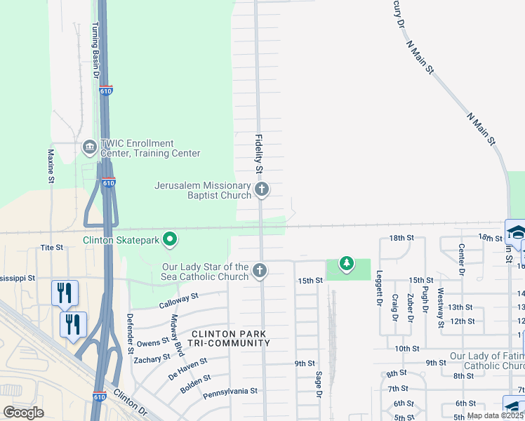 map of restaurants, bars, coffee shops, grocery stores, and more near 9739 Yuma Street in Houston