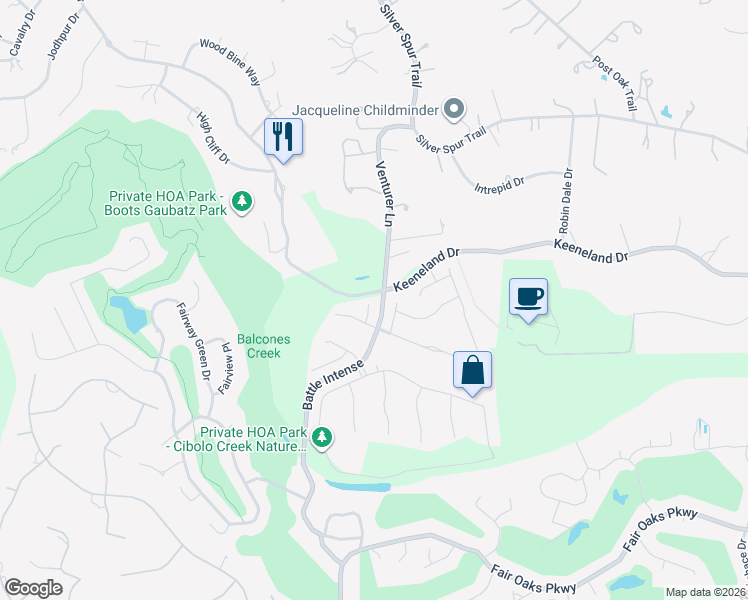 map of restaurants, bars, coffee shops, grocery stores, and more near 30120 Cibolo Oaks in Fair Oaks Ranch