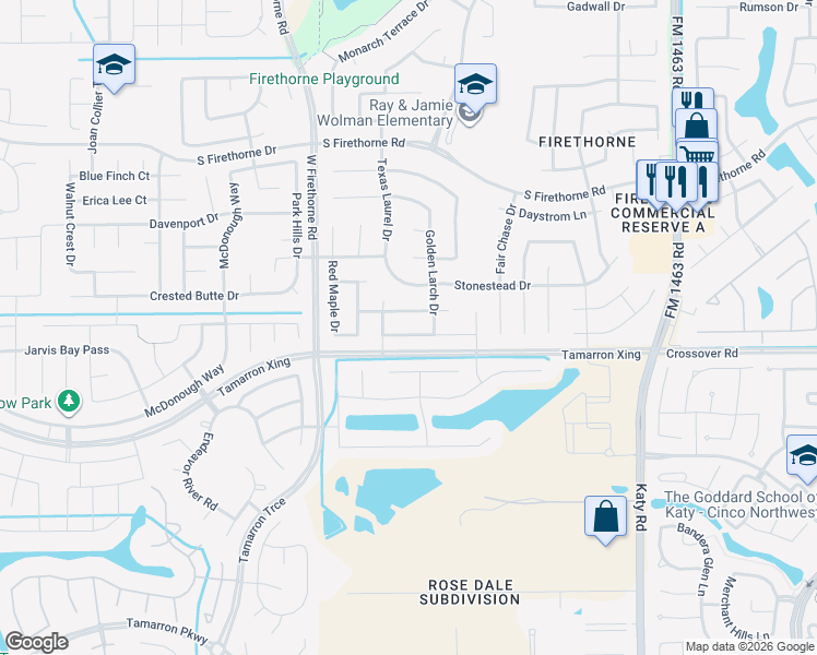 map of restaurants, bars, coffee shops, grocery stores, and more near 28514 Spiceberry Drive in Katy