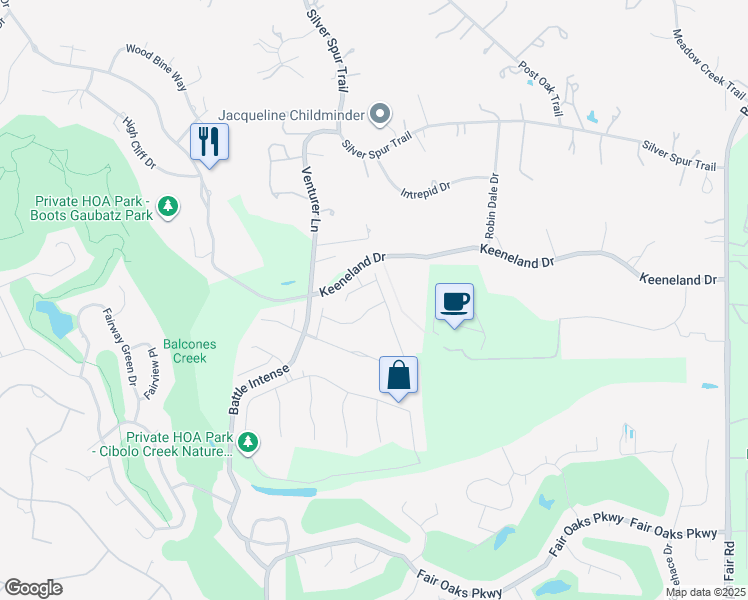 map of restaurants, bars, coffee shops, grocery stores, and more near 7947 Valley Crest in Fair Oaks Ranch