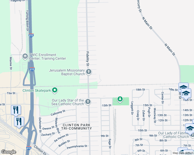 map of restaurants, bars, coffee shops, grocery stores, and more near 9825 Mimbrough Street in Houston