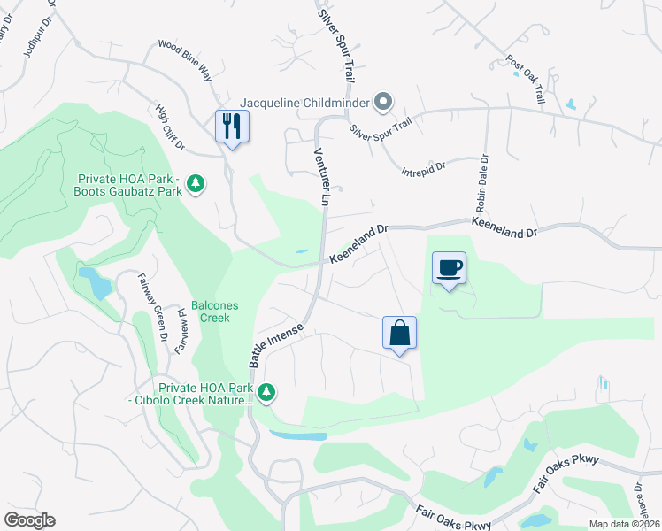 map of restaurants, bars, coffee shops, grocery stores, and more near 30120 Cibolo Oaks in Fair Oaks Ranch