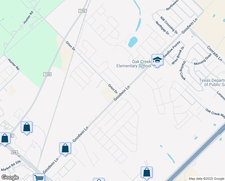 map of restaurants, bars, coffee shops, grocery stores, and more near 619 Orion Drive in New Braunfels