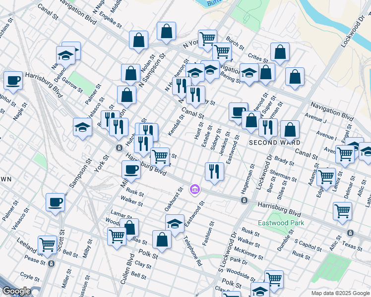 map of restaurants, bars, coffee shops, grocery stores, and more near 40-15 Sherman Street in Houston