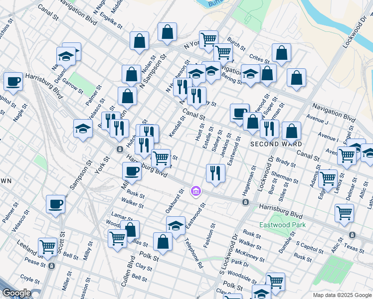 map of restaurants, bars, coffee shops, grocery stores, and more near 40-15 Sherman Street in Houston