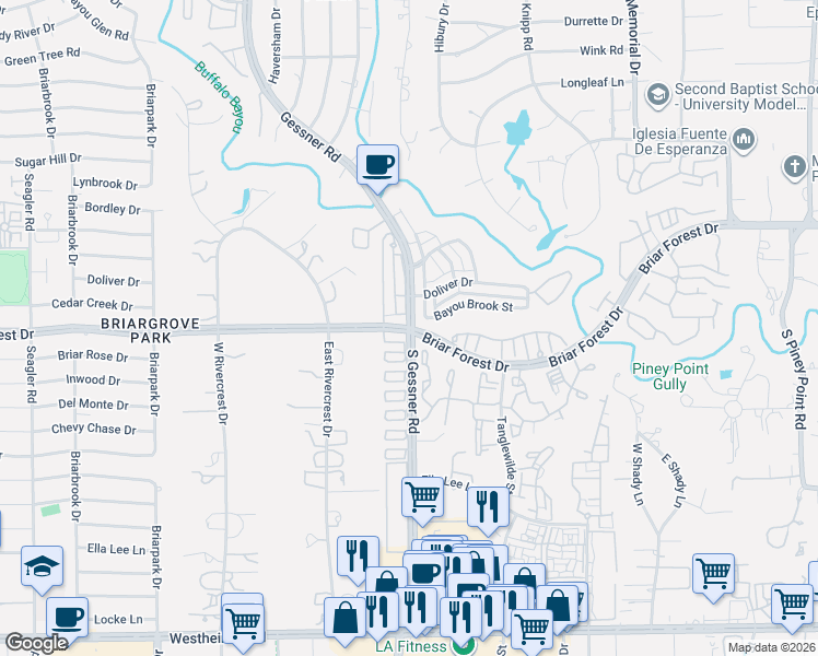 map of restaurants, bars, coffee shops, grocery stores, and more near in Houston