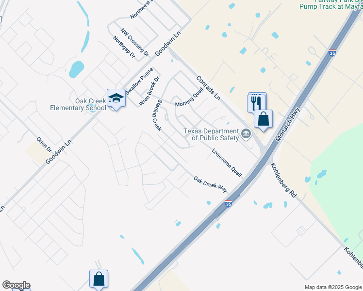 map of restaurants, bars, coffee shops, grocery stores, and more near 222 Starling Creek in New Braunfels