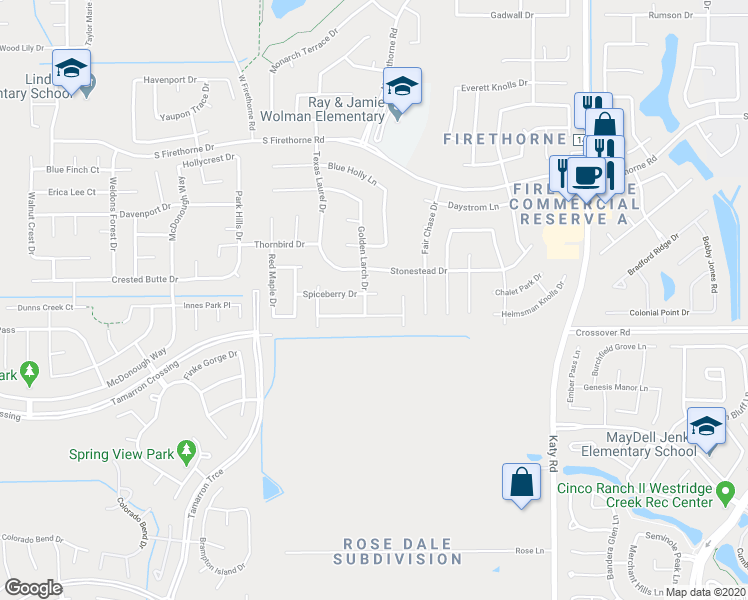 map of restaurants, bars, coffee shops, grocery stores, and more near 28411 Spiceberry Drive in Katy