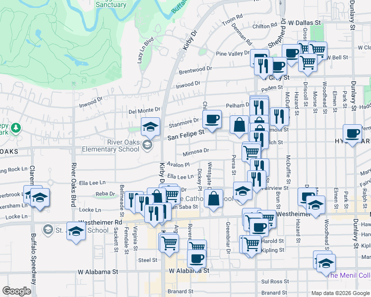 map of restaurants, bars, coffee shops, grocery stores, and more near 1918 Revere Street in Houston