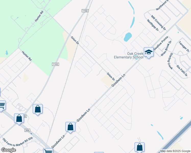 map of restaurants, bars, coffee shops, grocery stores, and more near 689 Orion Drive in New Braunfels
