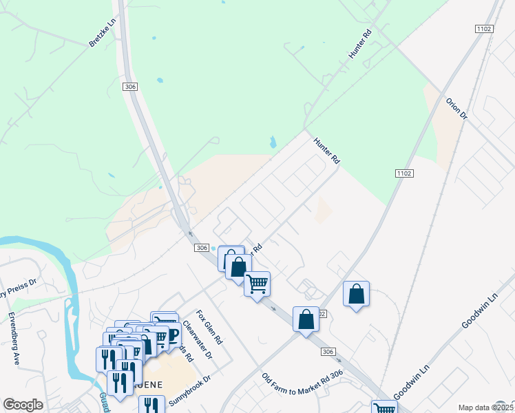 map of restaurants, bars, coffee shops, grocery stores, and more near 1331 Gruene Glen Street in New Braunfels