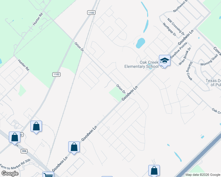map of restaurants, bars, coffee shops, grocery stores, and more near 667 Orion Drive in New Braunfels