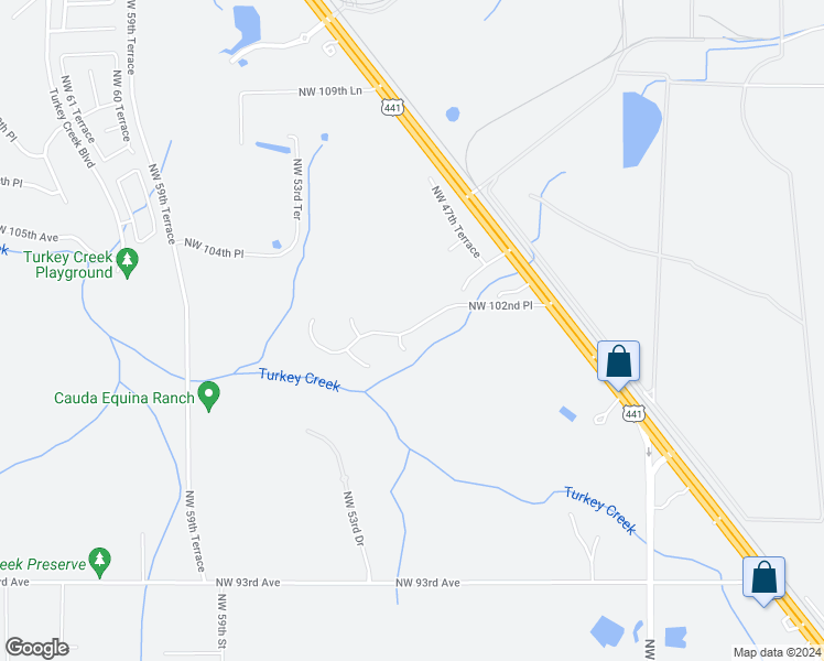 map of restaurants, bars, coffee shops, grocery stores, and more near 4821 Northwest 102nd Place in Gainesville