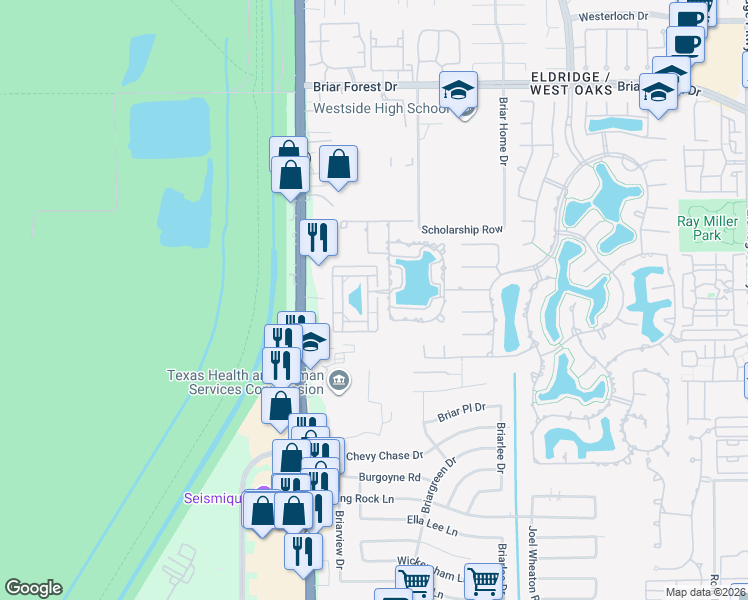 map of restaurants, bars, coffee shops, grocery stores, and more near 2003 Spring Cedar Lane in Houston