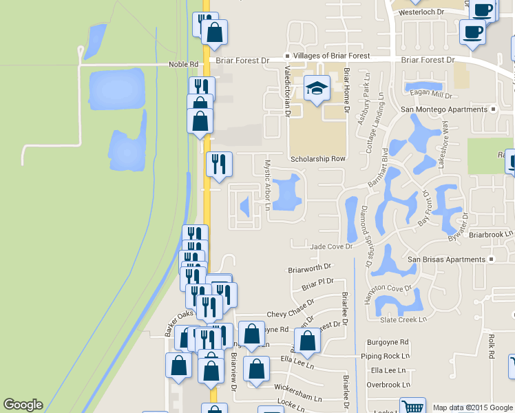 map of restaurants, bars, coffee shops, grocery stores, and more near 2003 Spring Cedar Lane in Houston