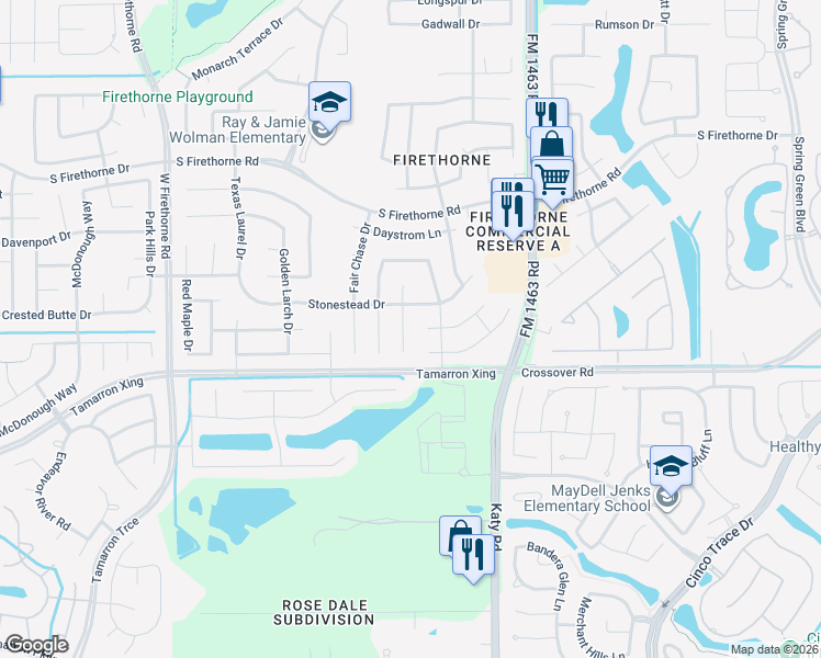 map of restaurants, bars, coffee shops, grocery stores, and more near 28250 Chalet Park Drive in Katy