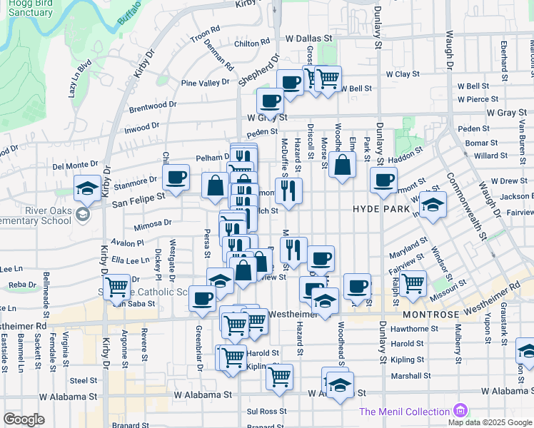 map of restaurants, bars, coffee shops, grocery stores, and more near 2002 Brun Street in Houston
