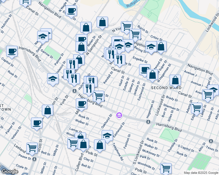 map of restaurants, bars, coffee shops, grocery stores, and more near 206 Drennan Street in Houston